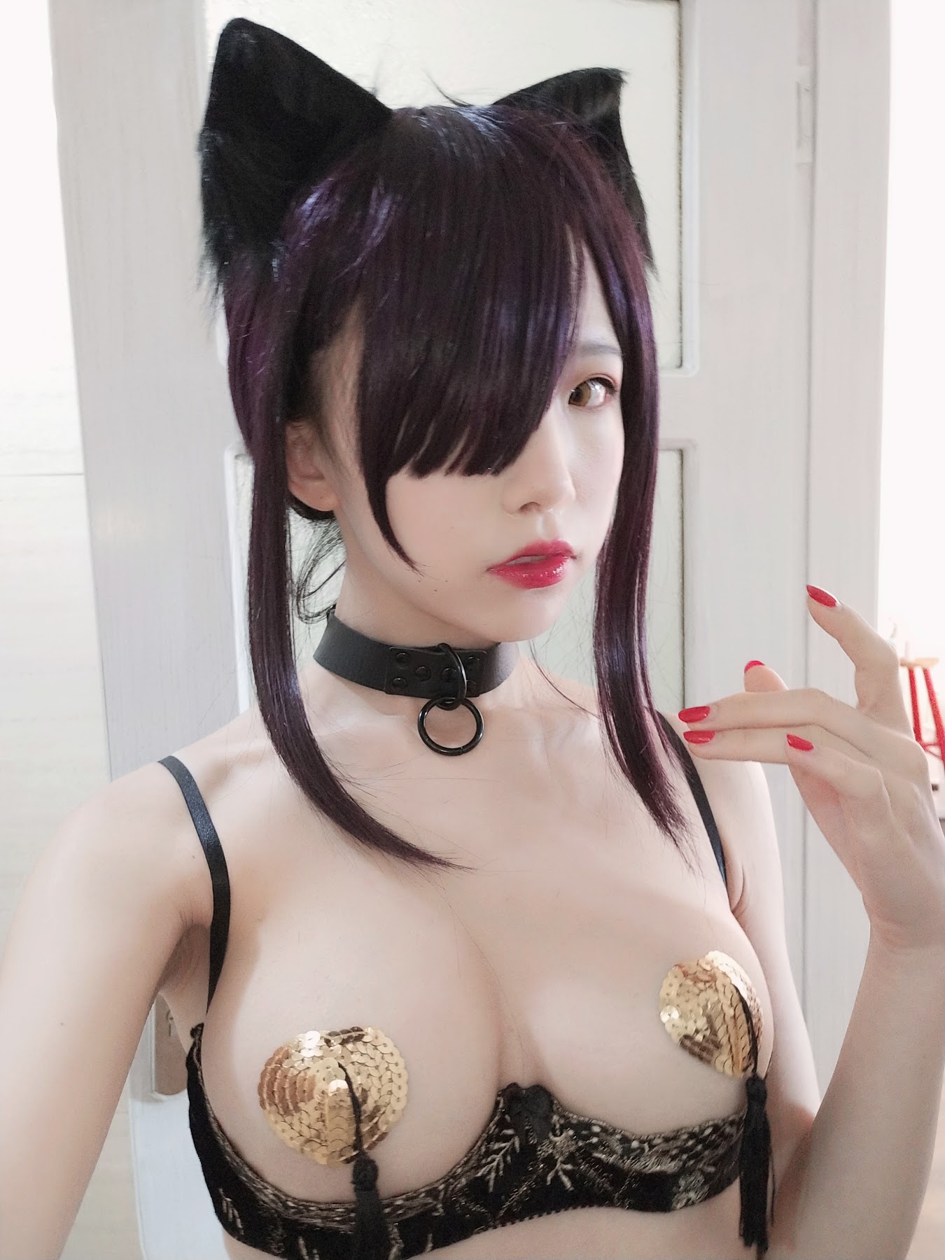 Coser@水淼Aqua Vol.033 黑白猫自拍 黑色内衣自拍 - P13