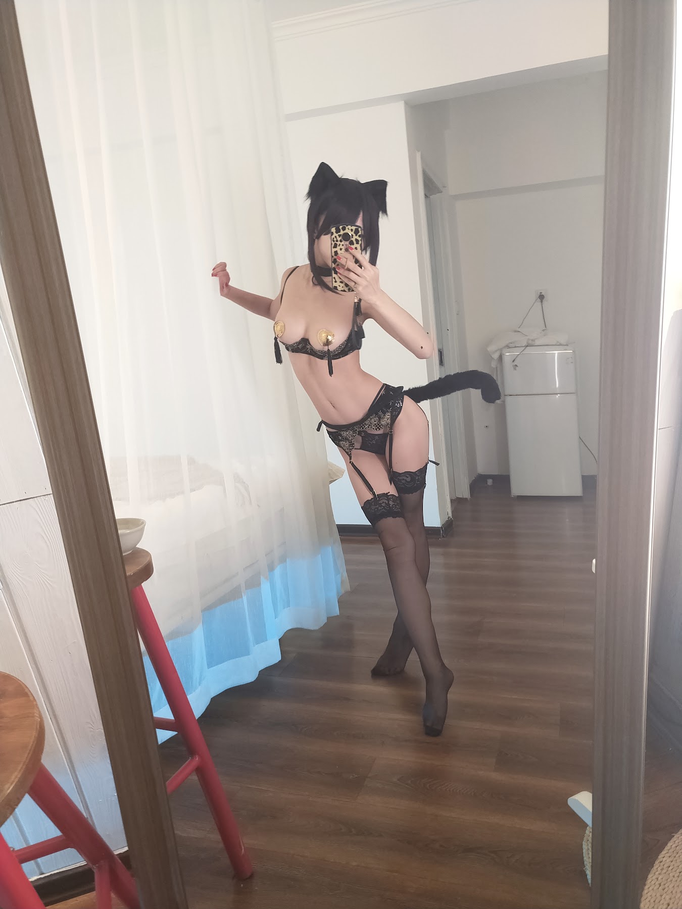 Coser@水淼Aqua Vol.033 黑白猫自拍 黑色内衣自拍 - P4