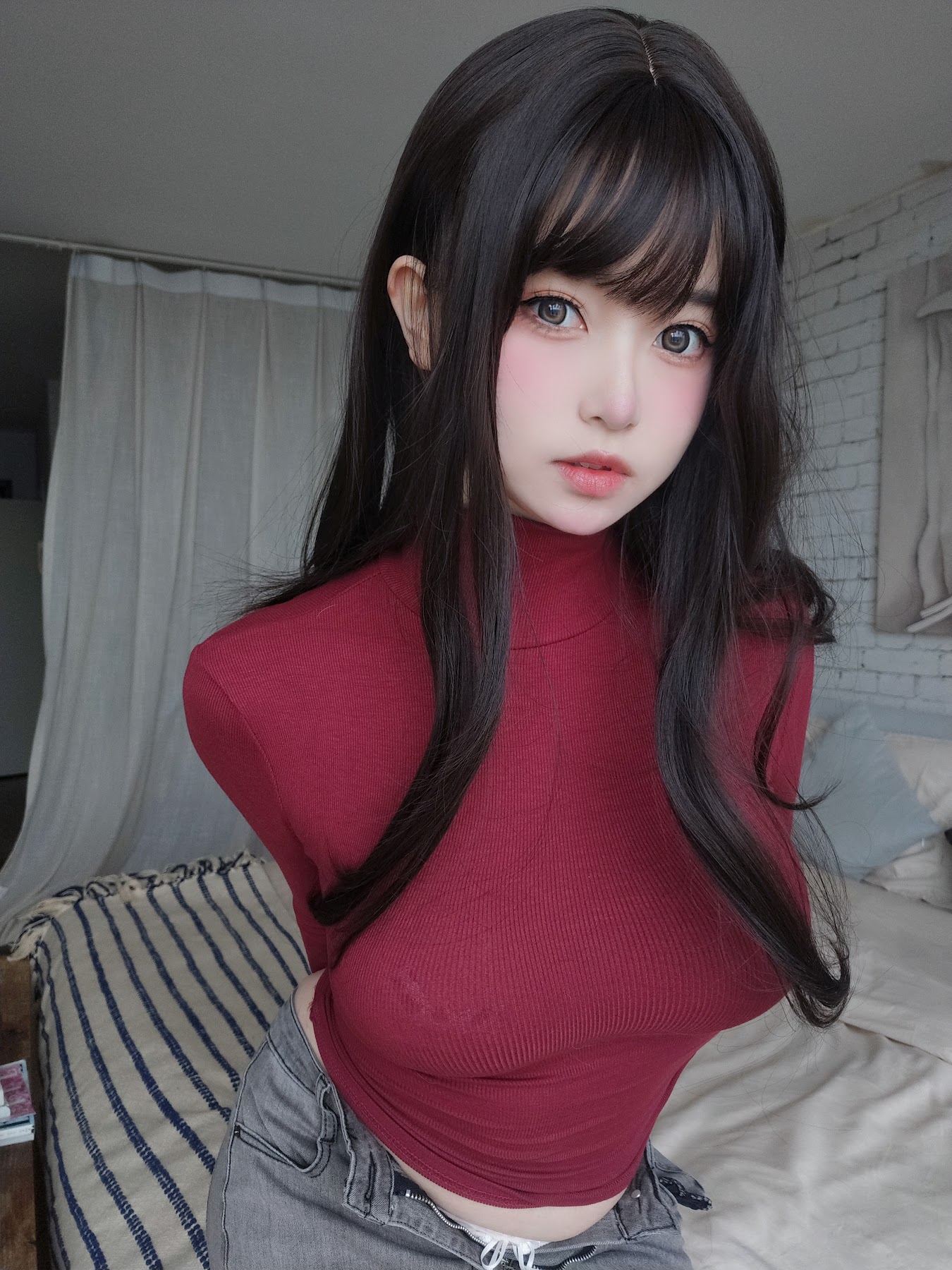Coser@女主K – 红色毛衣的丰满妹妹 - P100