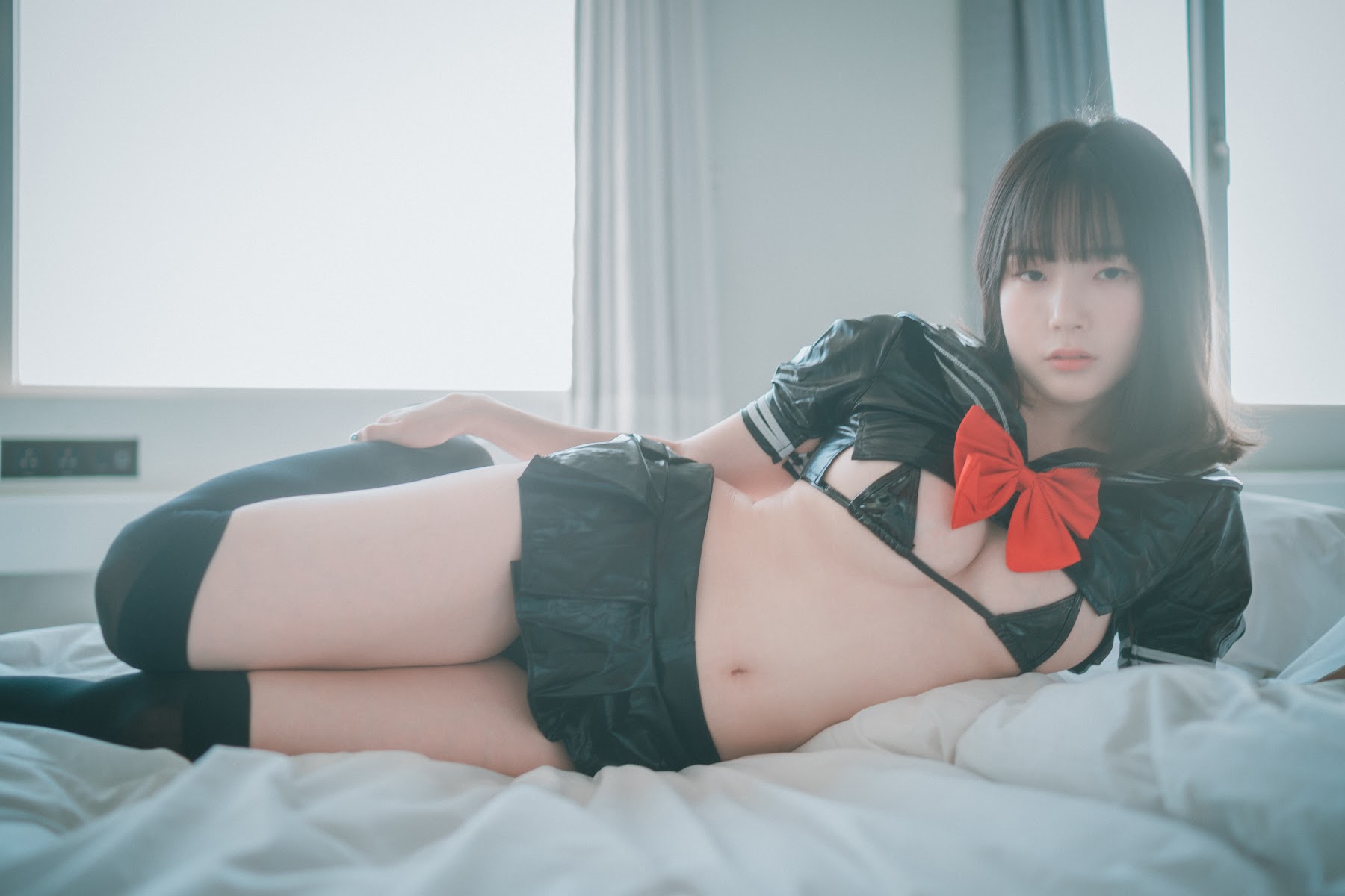 DJAWA Photo – Pia (피아) – Leather Black Schoolgirl - P33