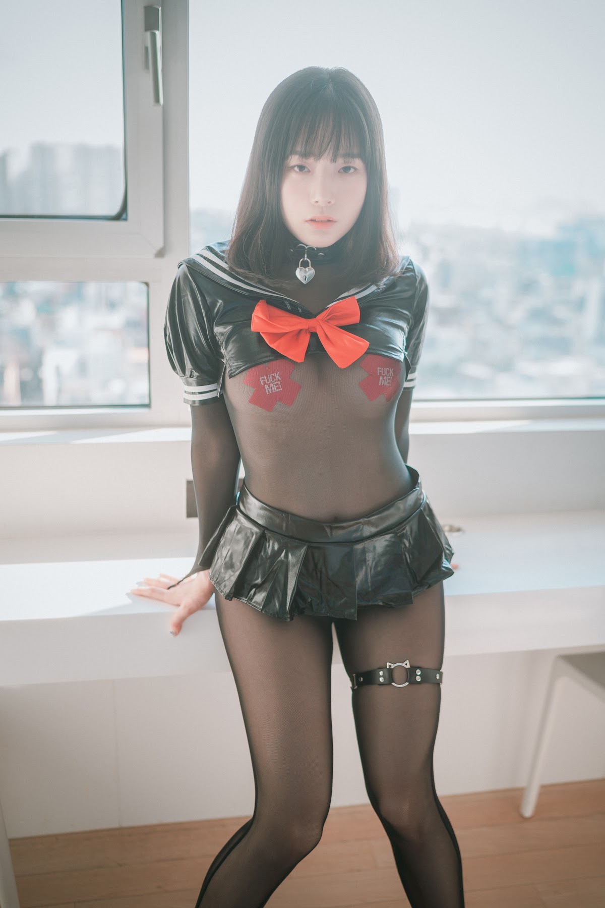 DJAWA Photo – Pia (피아) – Leather Black Schoolgirl - P57