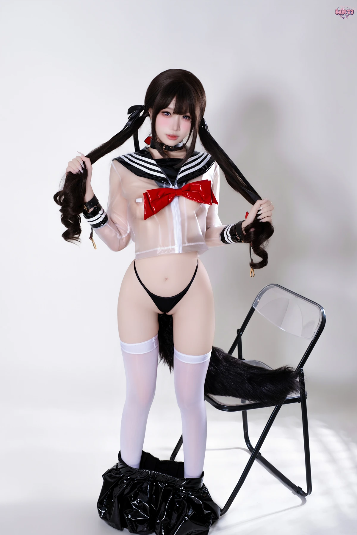 Cosplay 柒柒要乖哦 – 兽尾透明JK - P24