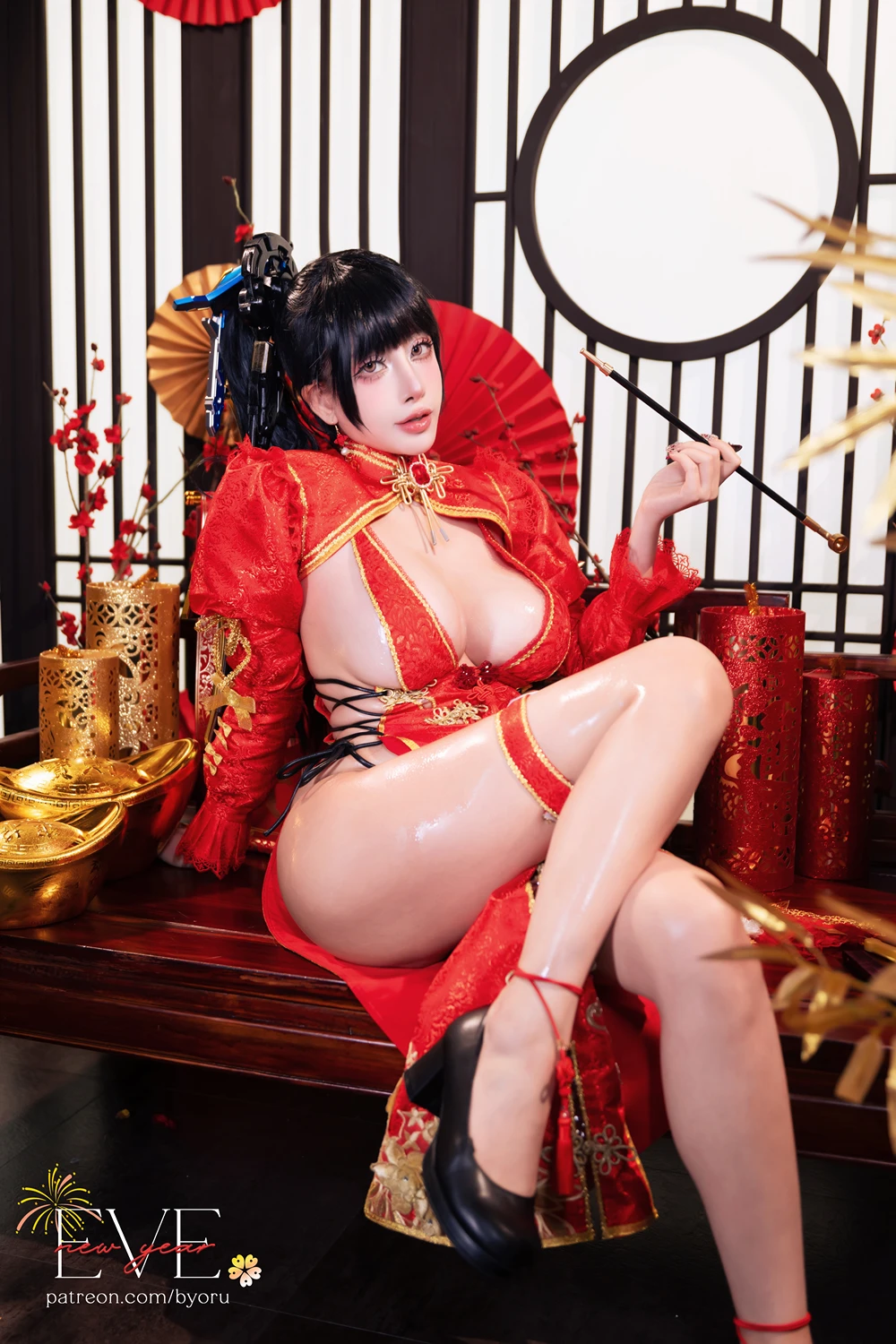 Cosplay 日本性感萝莉Byoru – Eve New Year Qipao - P3