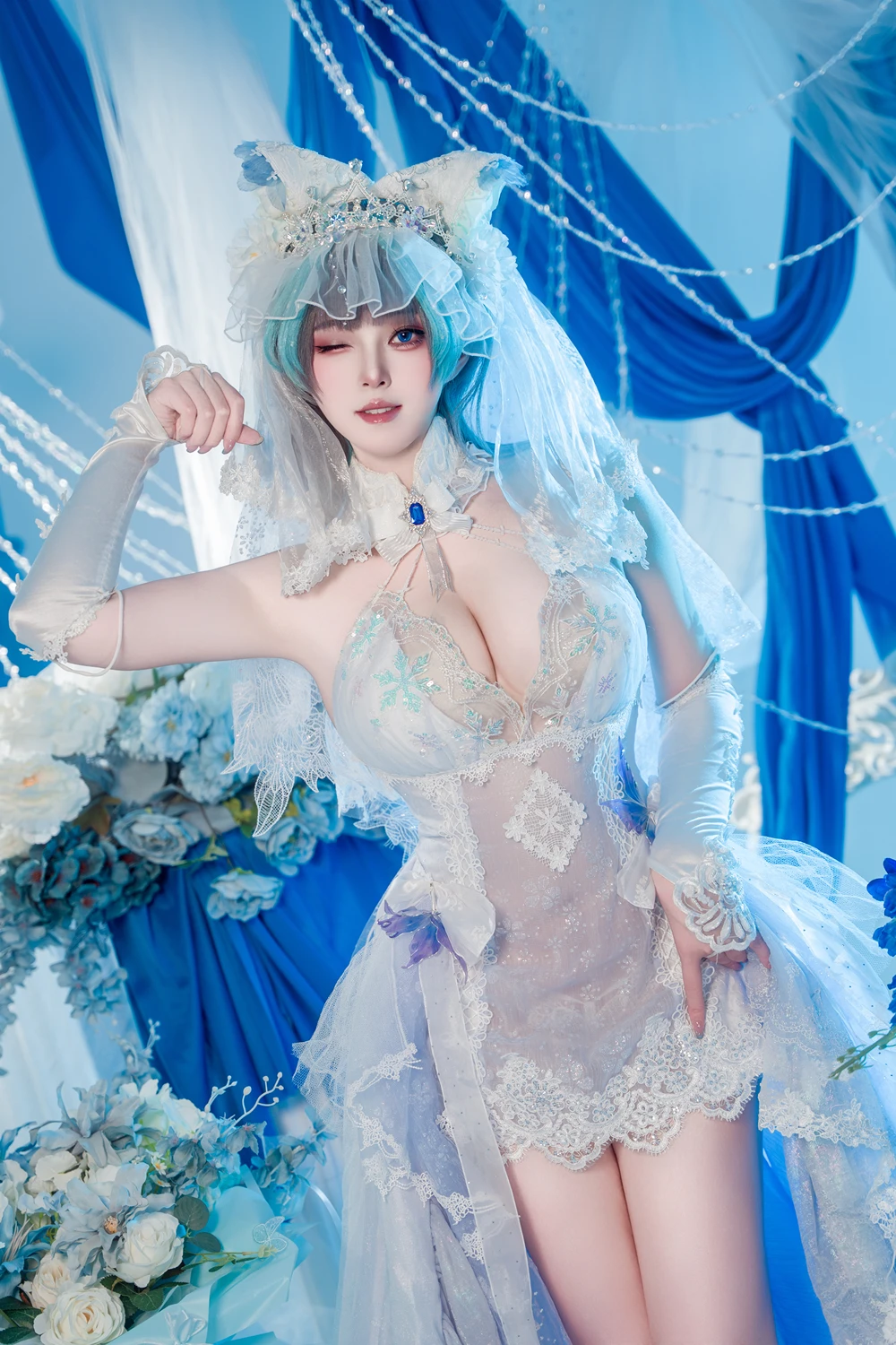 Cosplay Natsuko夏夏子 – 碧蓝航线 柴郡婚纱 - P9
