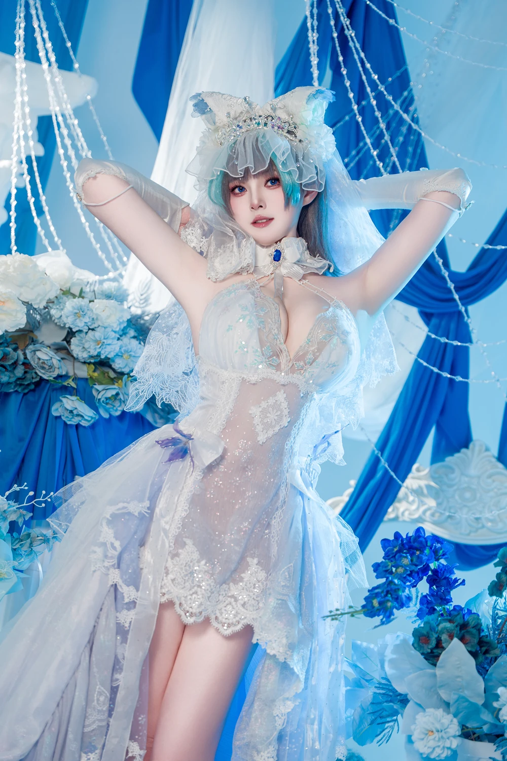 Cosplay Natsuko夏夏子 – 碧蓝航线 柴郡婚纱 - P10