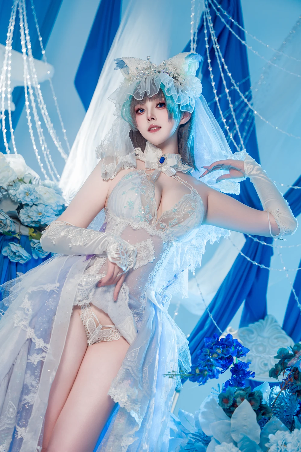 Cosplay Natsuko夏夏子 – 碧蓝航线 柴郡婚纱 - P11