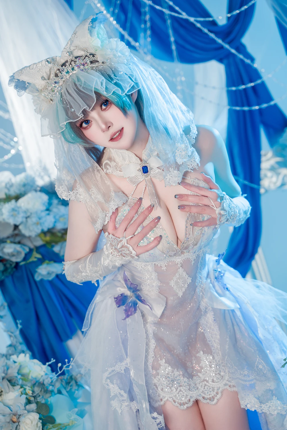Cosplay Natsuko夏夏子 – 碧蓝航线 柴郡婚纱 - P12