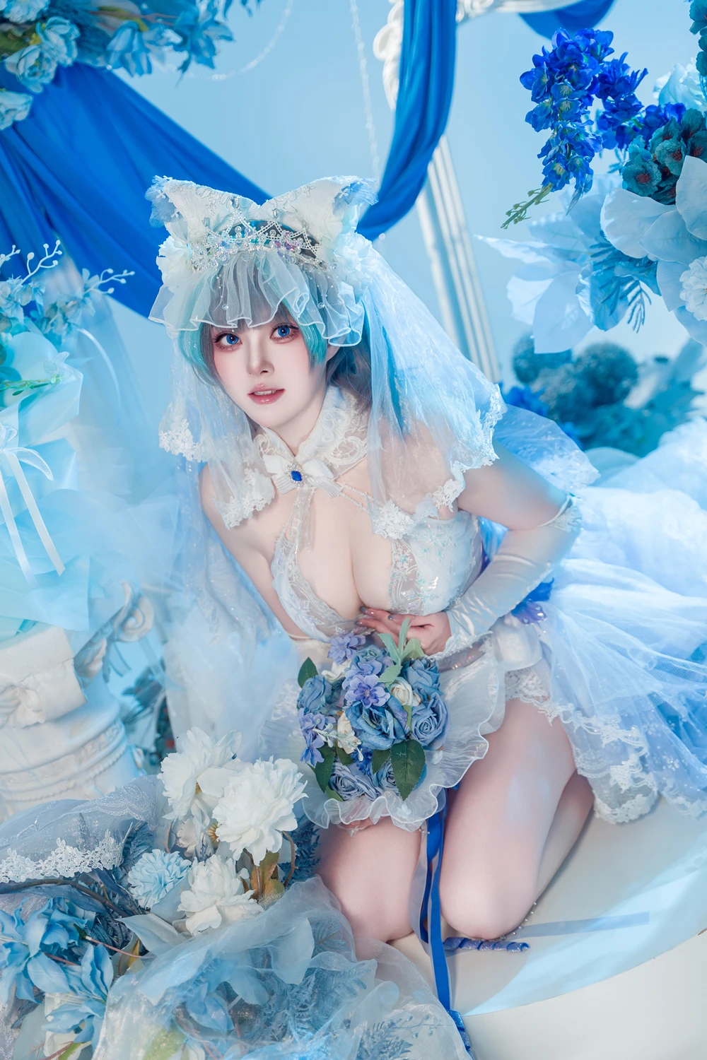 Cosplay Natsuko夏夏子 – 碧蓝航线 柴郡婚纱 - P13