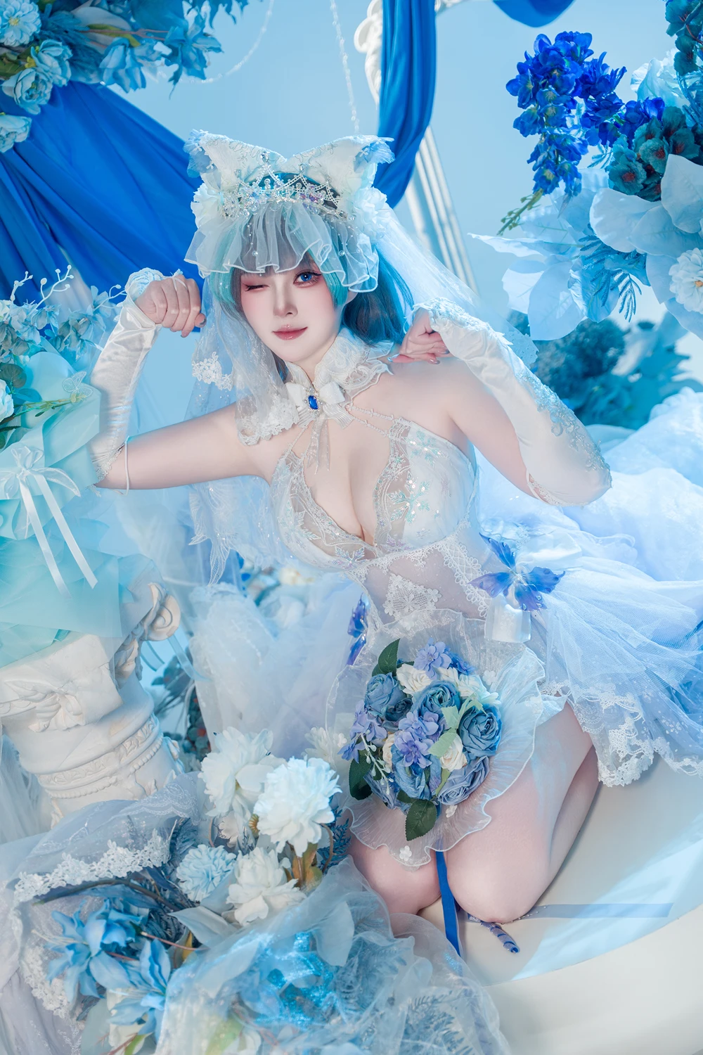 Cosplay Natsuko夏夏子 – 碧蓝航线 柴郡婚纱 - P14