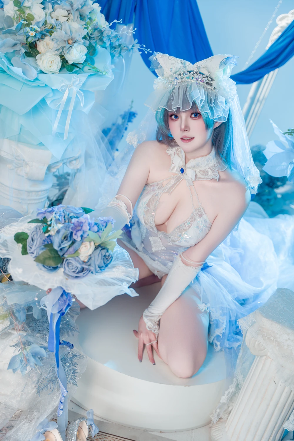 Cosplay Natsuko夏夏子 – 碧蓝航线 柴郡婚纱 - P15