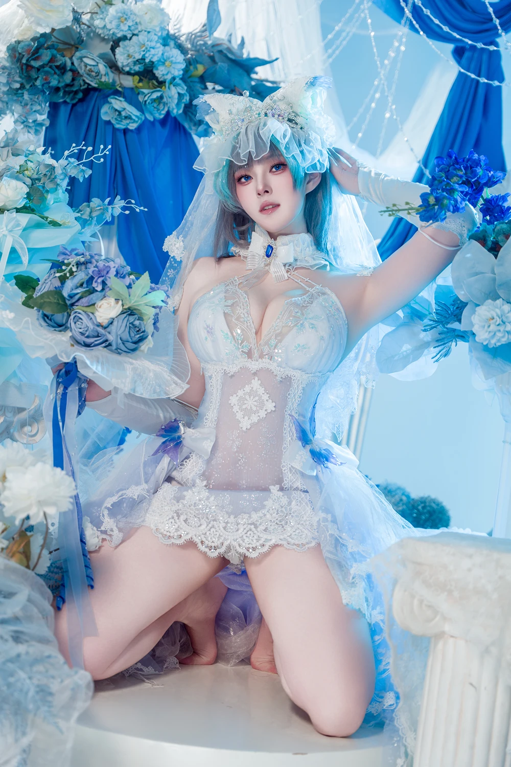 Cosplay Natsuko夏夏子 – 碧蓝航线 柴郡婚纱 - P16