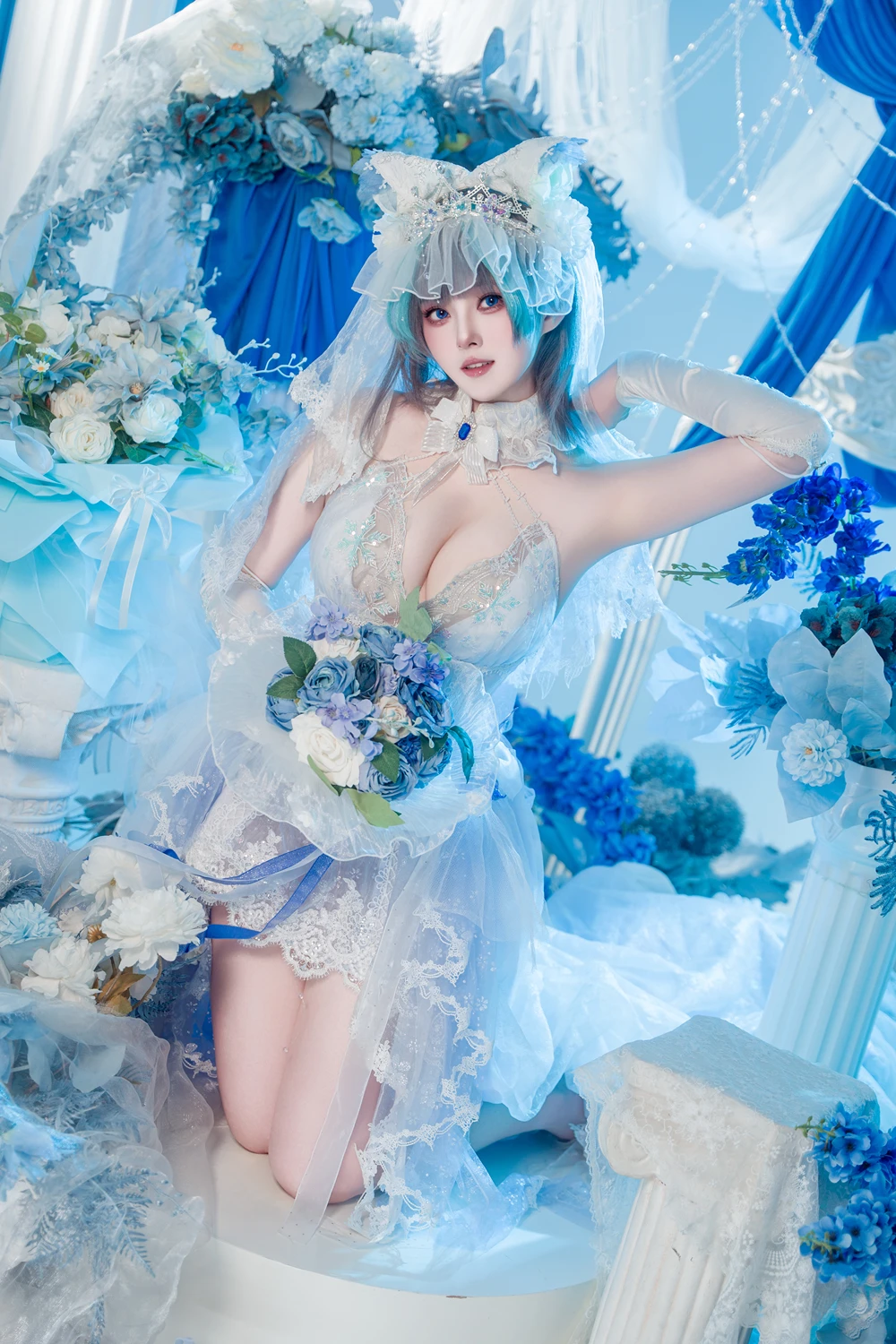 Cosplay Natsuko夏夏子 – 碧蓝航线 柴郡婚纱 - P18