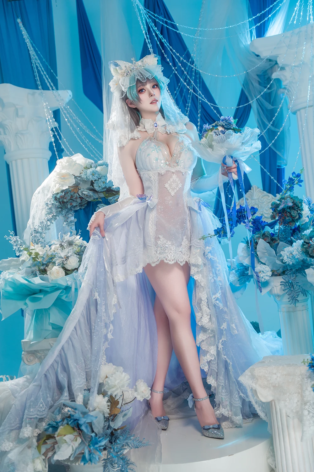 Cosplay Natsuko夏夏子 – 碧蓝航线 柴郡婚纱 - P1