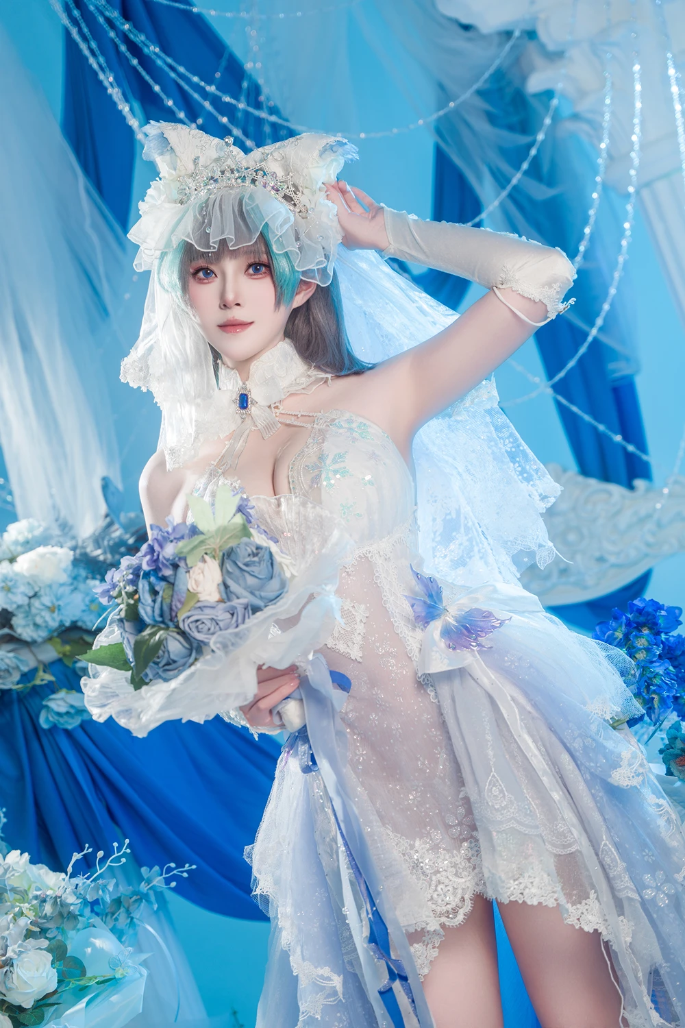 Cosplay Natsuko夏夏子 – 碧蓝航线 柴郡婚纱 - P3