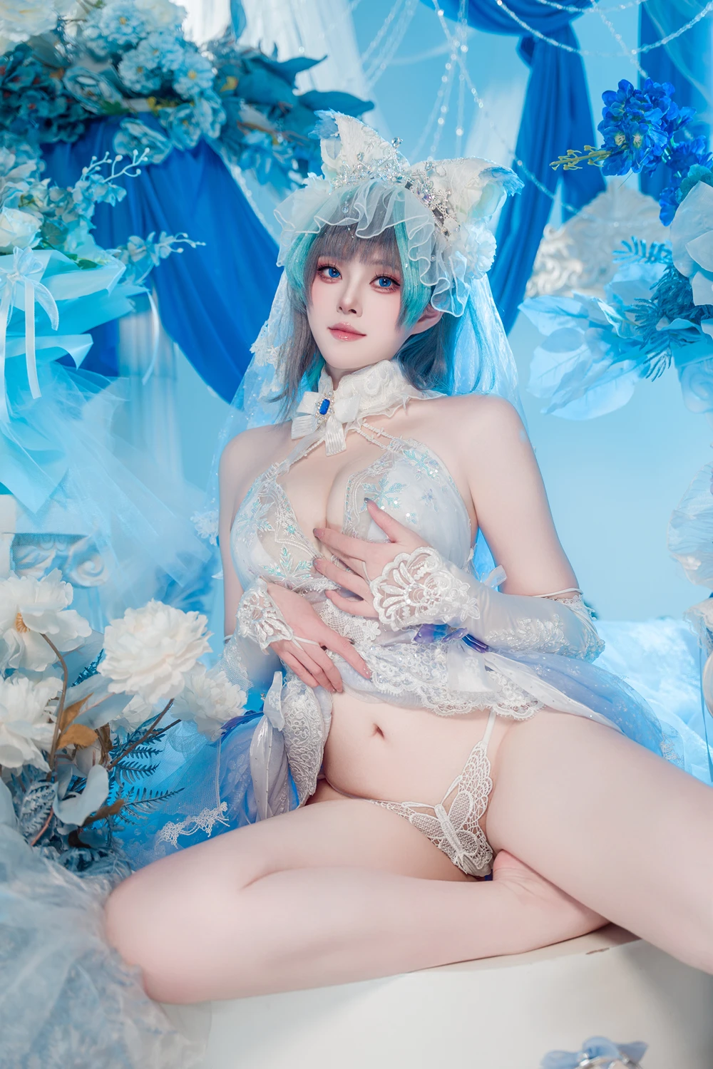 Cosplay Natsuko夏夏子 – 碧蓝航线 柴郡婚纱 - P42