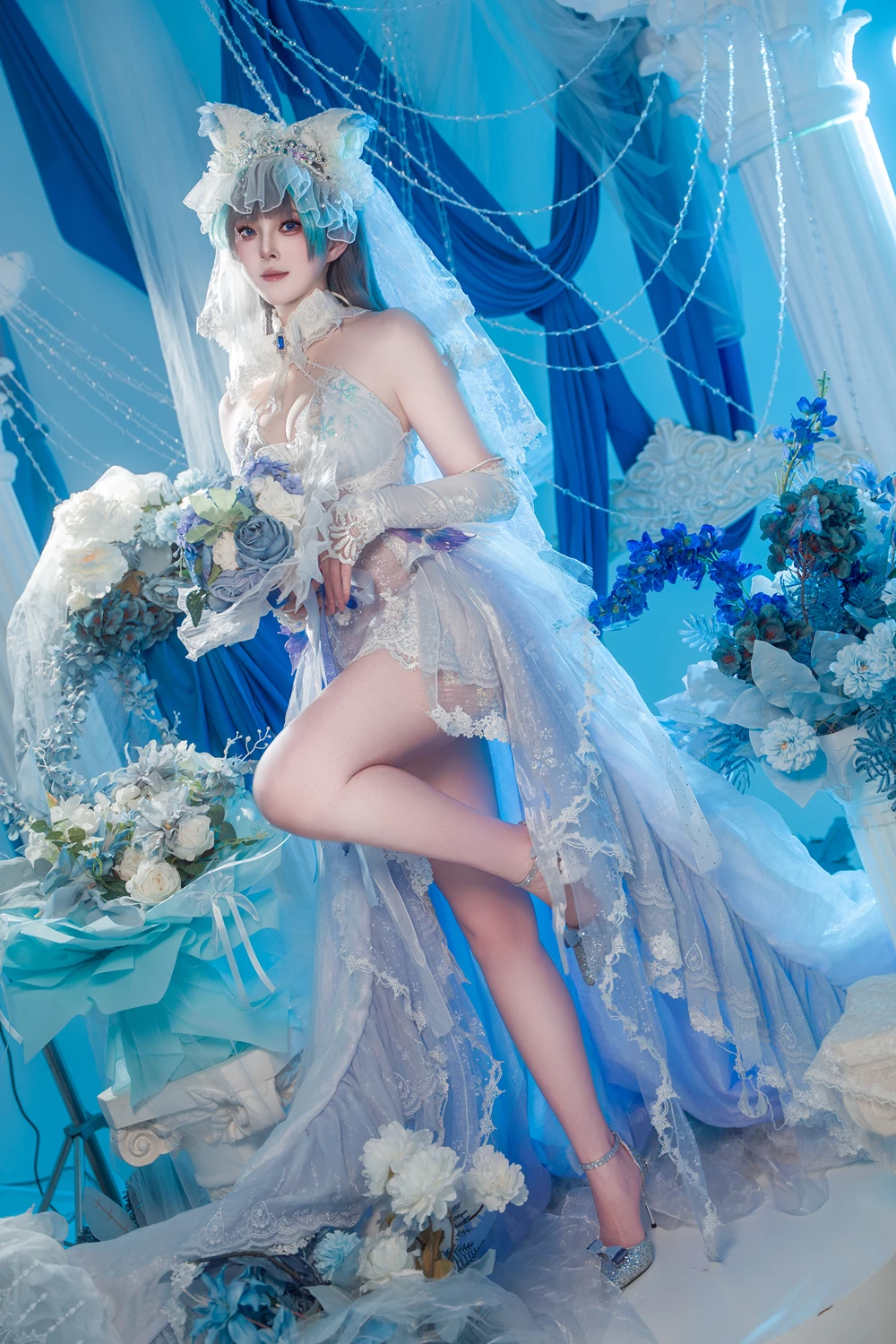 Cosplay Natsuko夏夏子 – 碧蓝航线 柴郡婚纱 - P4