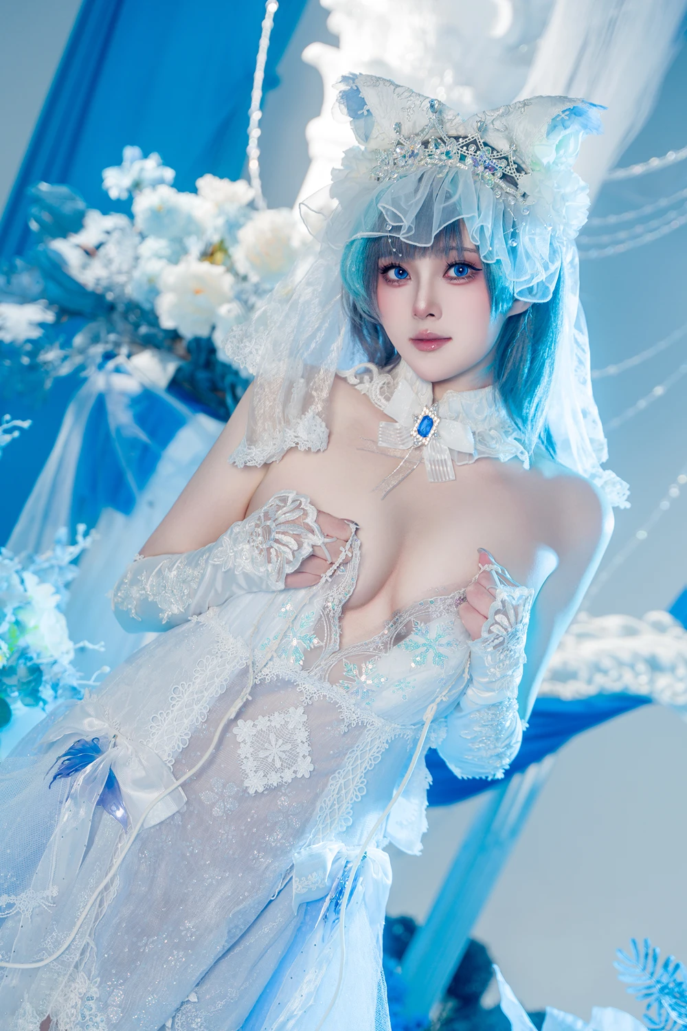 Cosplay Natsuko夏夏子 – 碧蓝航线 柴郡婚纱 - P54