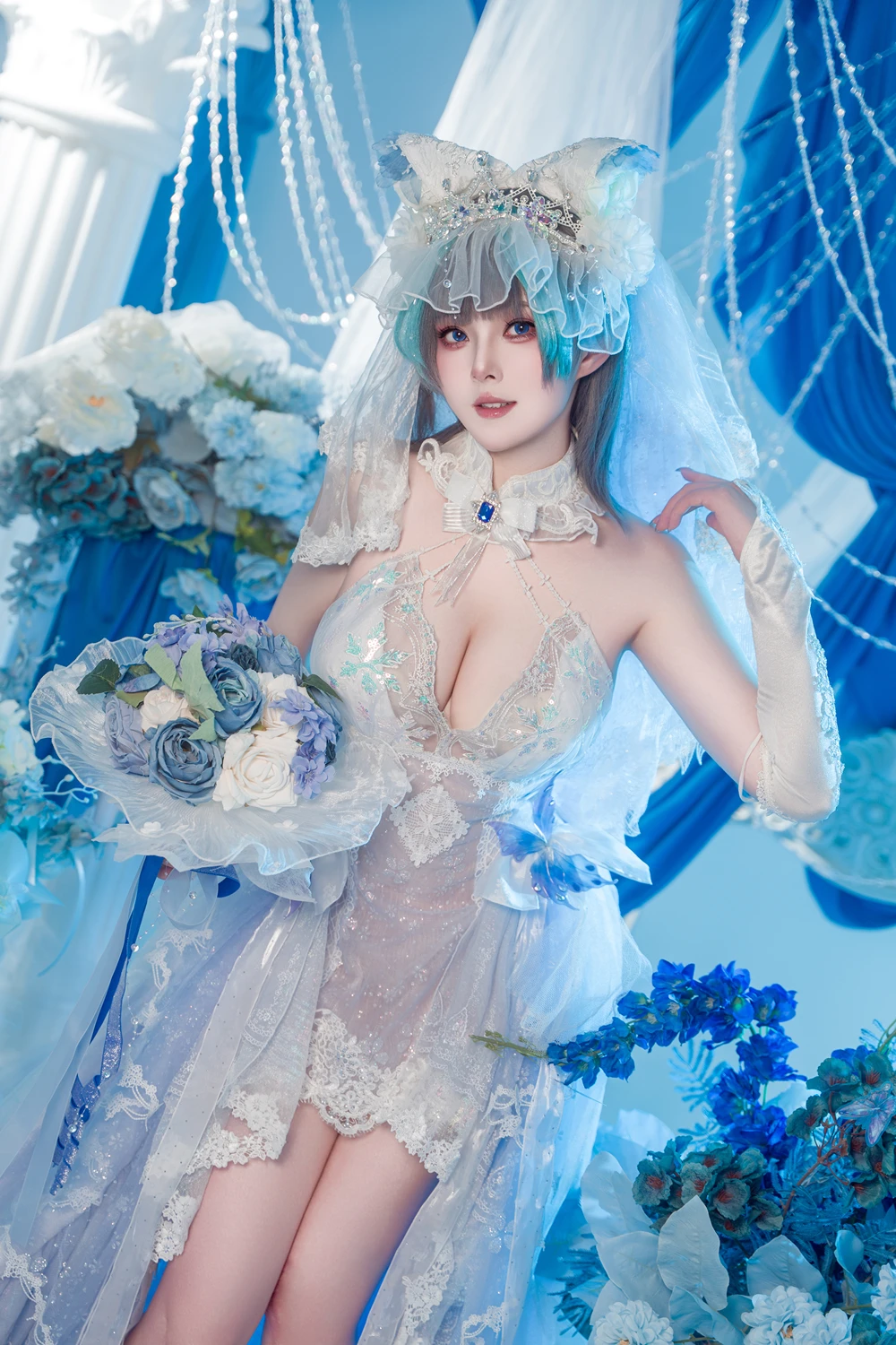 Cosplay Natsuko夏夏子 – 碧蓝航线 柴郡婚纱 - P5