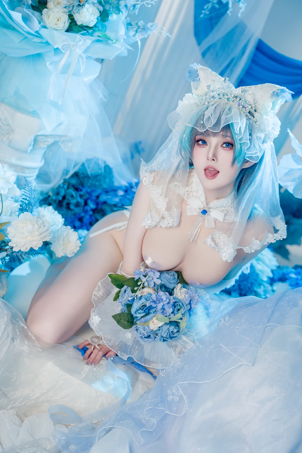 Cosplay Natsuko夏夏子 – 碧蓝航线 柴郡婚纱 - P64